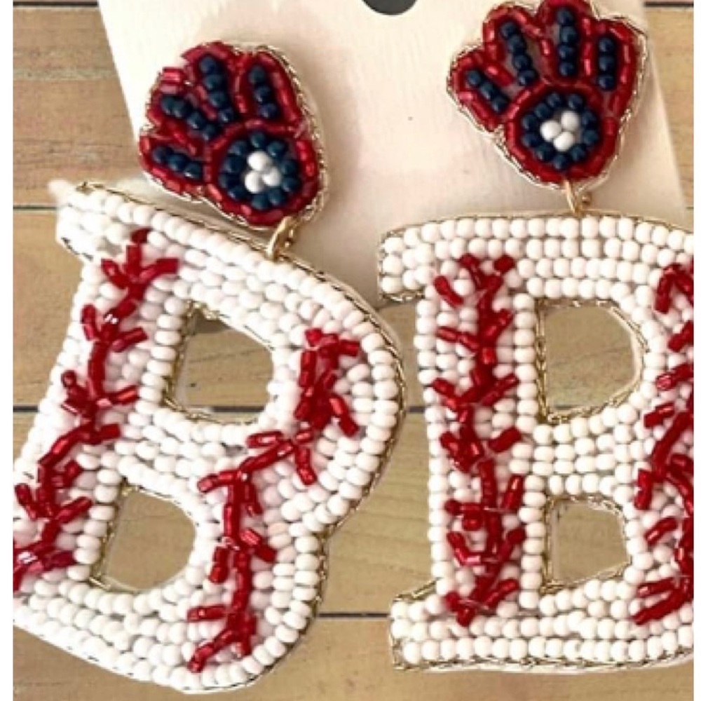 NEW “B” For Baseball Beaded Earrings